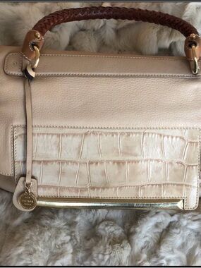 Escada Cream Satchel with Brown Braided Handle and Gold Accents